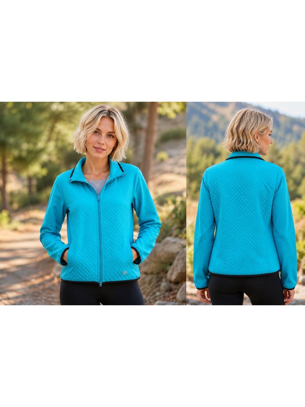 Oleg Cassini Sport Women's Large Turquoise Quilted Jacket Full Zip Lightweight